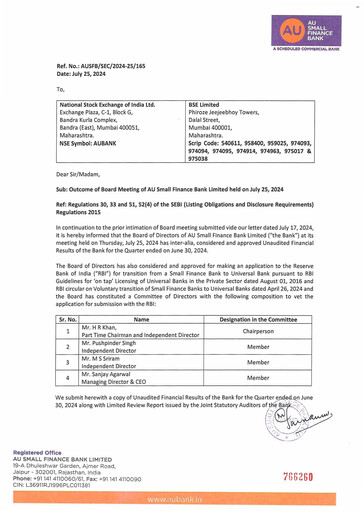 Thumbnail AU Small Finance Bank Quarterly Report 2024-q1
