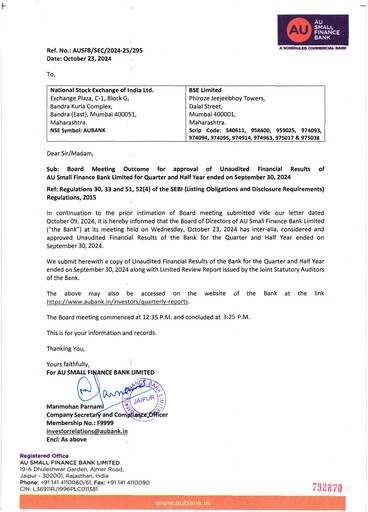 Thumbnail AU Small Finance Bank Quarterly Report 2024-q2