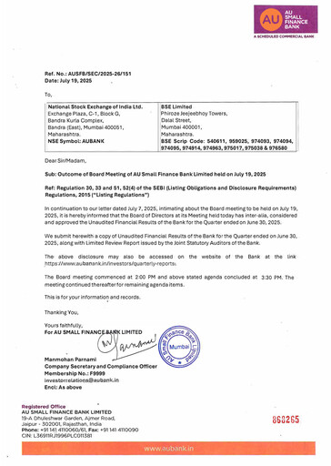Thumbnail AU Small Finance Bank Quarterly Report 2025-q1