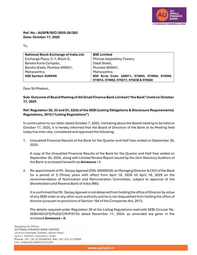 Thumbnail AU Small Finance Bank Quarterly Report 2025-q2
