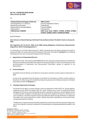 Thumbnail AU Small Finance Bank Quarterly Report 2025-q3