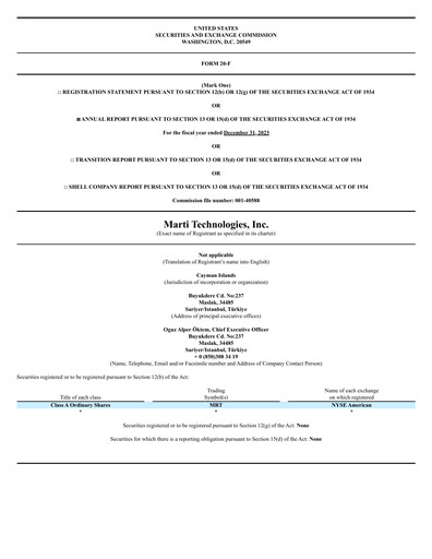 Miniature Marti Technologies Rapport annuel 2023