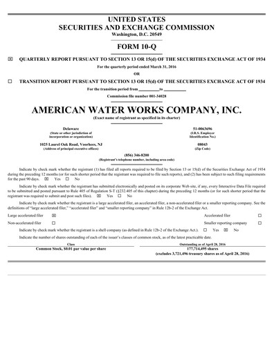Thumbnail American Water Quarterly Report 2016-q1