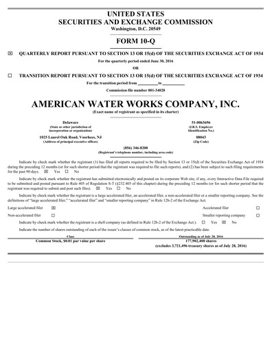 Thumbnail American Water Quarterly Report 2016-q2