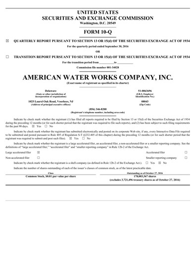 Thumbnail American Water Quarterly Report 2016-q3