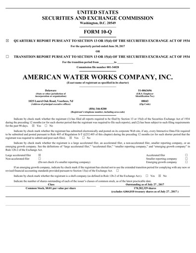 Thumbnail American Water Quarterly Report 2017-q2