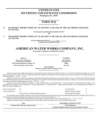 Thumbnail American Water Quarterly Report 2017-q3