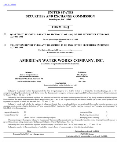 Thumbnail American Water Quarterly Report 2018-q1