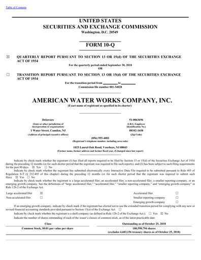 Thumbnail American Water Quarterly Report 2018-q3