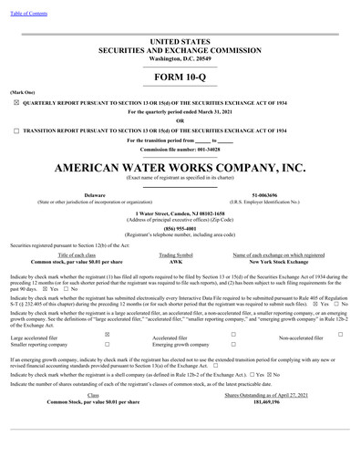 Thumbnail American Water Quarterly Report 2021-q1