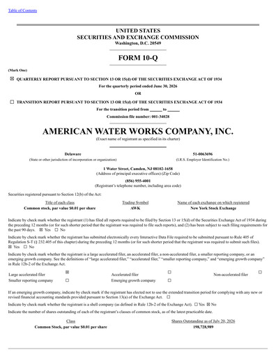 Thumbnail American Water Quarterly Report 2026-q2
