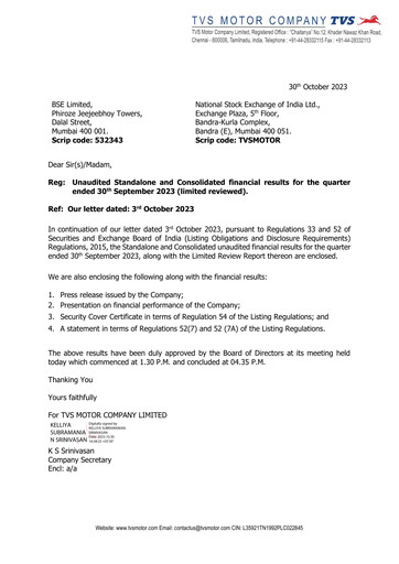 Vorschaubild TVS Motor Quartalsbericht 2023-q3