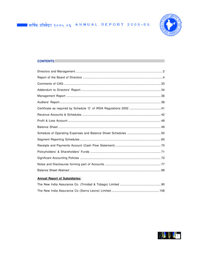 Vorschaubild New India Assurance
 Jahresbericht 2005-2006