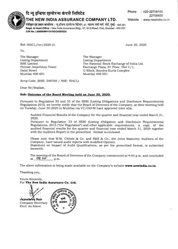 Thumbnail New India Assurance
 Financial Statement 2019-2020
