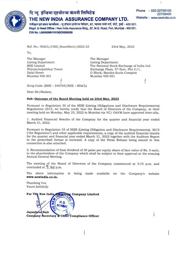 Thumbnail New India Assurance
 Financial Statement 2021-2022