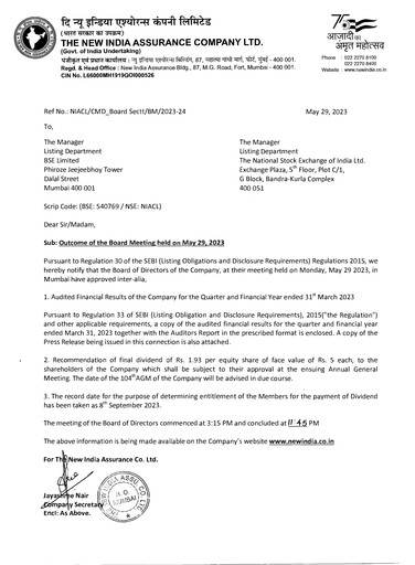 Thumbnail New India Assurance
 Financial Statement 2022-2023