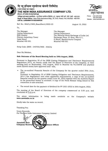 Thumbnail New India Assurance
 Quarterly Report 2022-q1