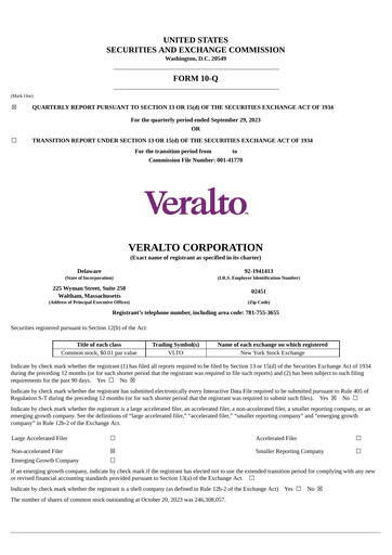 Thumbnail Veralto Quarterly Report 2023-q3