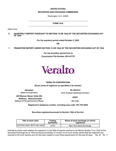 Thumbnail Veralto Quarterly Report 2025-q3