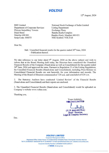 Thumbnail Voltas
 Quarterly Report 2024-2025-q1