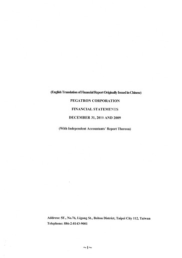 Thumbnail Pegatron Financial Statement 2010