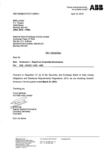 Thumbnail ABB India
 Quarterly Report 2016-q1
