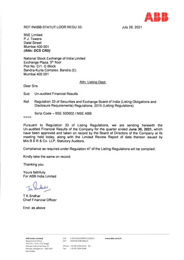 Thumbnail ABB India
 Quarterly Report 2021-q2