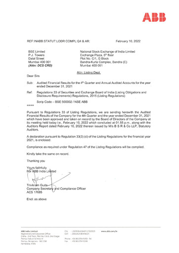 Thumbnail ABB India
 Quarterly Report 2021-q4