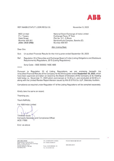 Thumbnail ABB India
 Quarterly Report 2023-q3