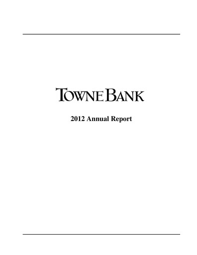 Thumbnail TowneBank
 Annual Report 2012