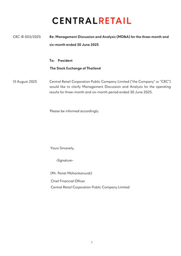 Thumbnail Central Retail Corporation Quarterly Report 2025-q2