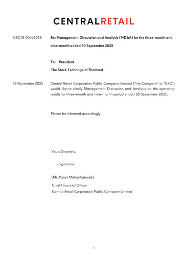 Thumbnail Central Retail Corporation Quarterly Report 2025-q3