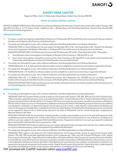 Thumbnail Sanofi India Limited Annual Report 2012