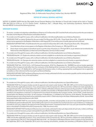 Thumbnail Sanofi India Limited Annual Report 2013