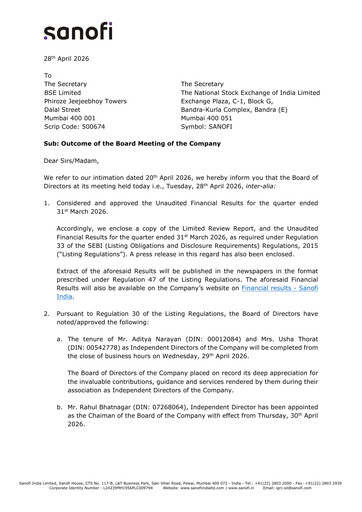 Thumbnail Sanofi India Limited Quarterly Report 2026-q1