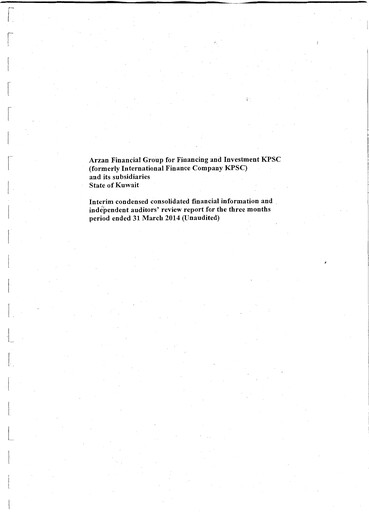 Vorschaubild Arzan Financial Group for Financing and Investment Quartalsbericht 2014-q1