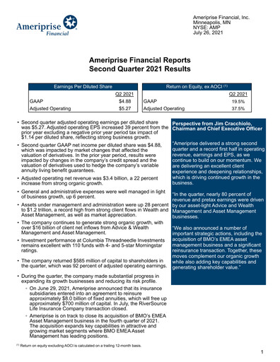 Thumbnail Ameriprise Financial
 Quarterly Report 2021-q2