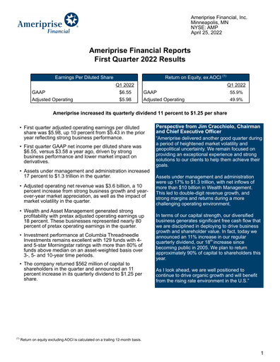 Thumbnail Ameriprise Financial
 Quarterly Report 2022-q1