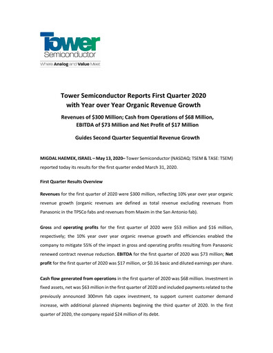 Thumbnail Tower Semiconductor Quarterly Report 2020-q1