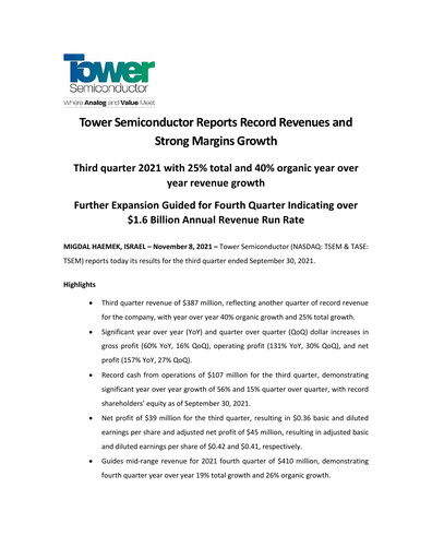 Thumbnail Tower Semiconductor Quarterly Report 2021-q3