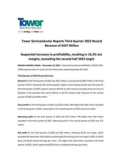 Thumbnail Tower Semiconductor Quarterly Report 2022-q3