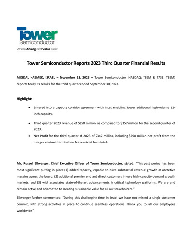 Thumbnail Tower Semiconductor Quarterly Report 2023-q3