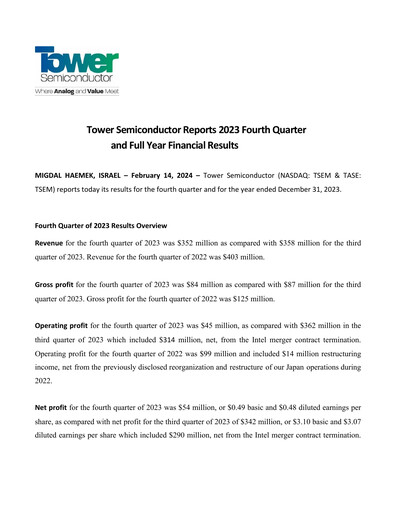 Thumbnail Tower Semiconductor Quarterly Report 2023-q4