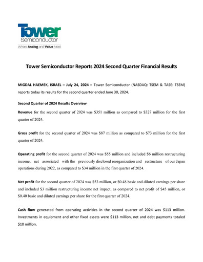 Thumbnail Tower Semiconductor Quarterly Report 2024-q2