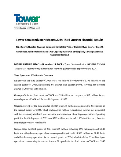 Thumbnail Tower Semiconductor Quarterly Report 2024-q3