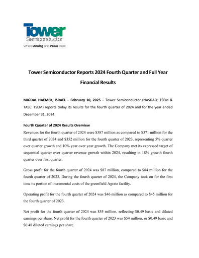 Thumbnail Tower Semiconductor Quarterly Report 2024-q4
