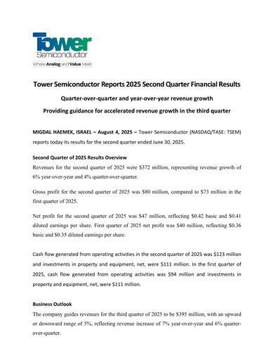 Thumbnail Tower Semiconductor Quarterly Report 2025-q2