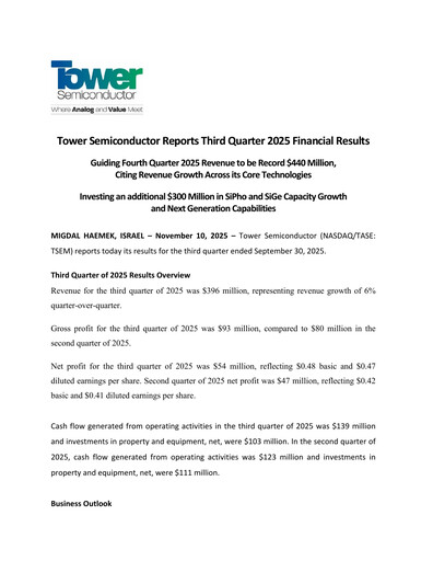 Thumbnail Tower Semiconductor Quarterly Report 2025-q3