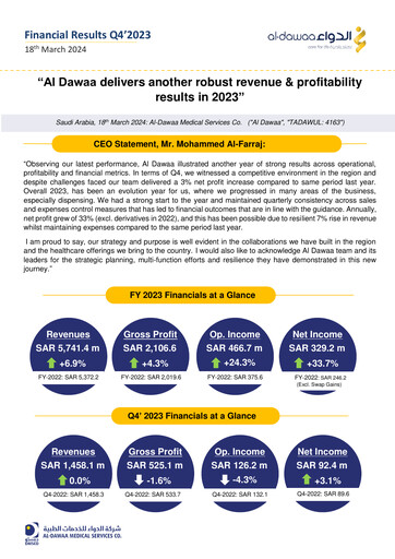 Thumbnail Al-Dawaa Medical Services Company Quarterly Report 2023-q4