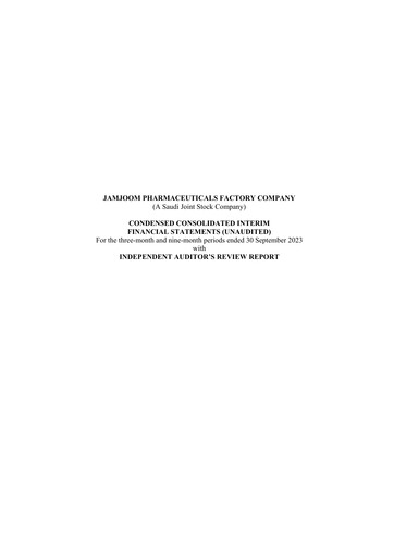 Thumbnail Jamjoom Pharmaceuticals Factory Company Quarterly Report 2023-q3